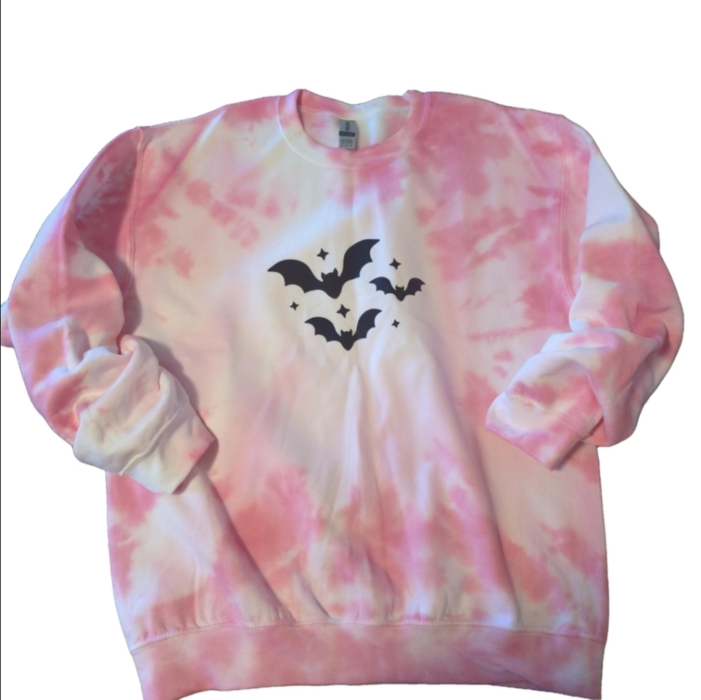 Kawaii Bats Pink Tie Dyed Oversized Crewneck Sweatshirt. Size Medium
